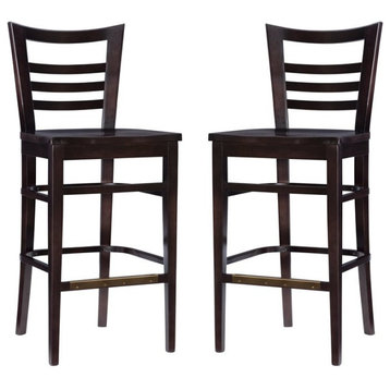 Linon Mabley Solid Wood Commercial Grade Set of Two Barstools in Brown