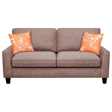 Elegant Sofa, Comfortable Cushioned Seat and Backrest With Flared Arms, Tan