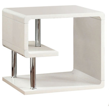 Furniture of America Lazer Geometric Wood End Table in Glossy White