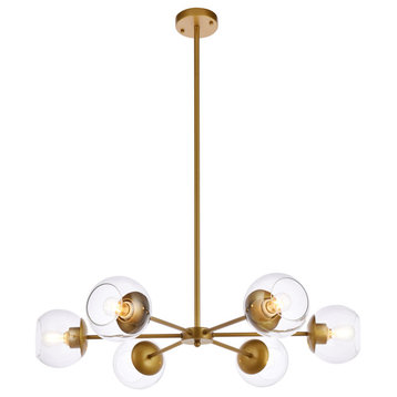 Brooke 30" Pendant, Brass With Clear Shade
