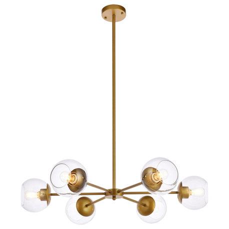 Brooke 30" Pendant, Brass With Clear Shade