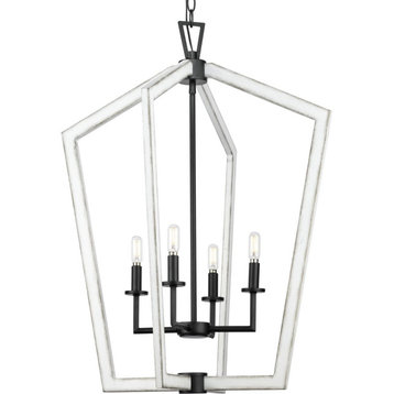 Galloway 4-Light 30" Matte Black Foyer Light With Distressed White Accents