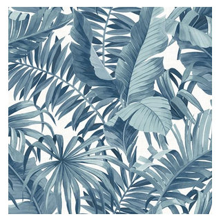 Alfresco leaves Palm Leaf Wallpaper White navy blue Jungle Tropical 2744-24133 
