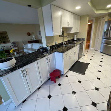 Small Kitchen Reface Done in White Cabinets