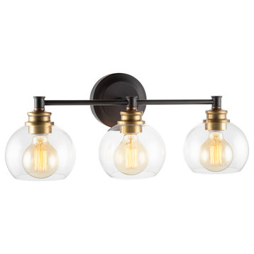 Kira Home Odette 22" Bathroom Light, Glass Globe Shades, Warm Brass Accents, Oil