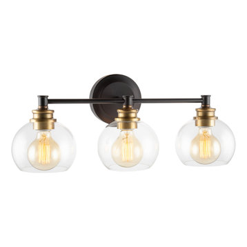Kira Home Odette 22" Bathroom Light, Glass Globe Shades, Warm Brass Accents
