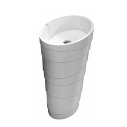 ADM Bathroom Design - ADM Oval Freestanding Pedestal Sink, White, 24", Glossy White - Bathroom Sinks