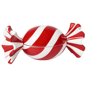 December Diamonds Candy Cane Lace Red/White Round Candy Wrapper Box