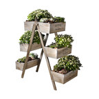 Flowers and Plants Foldable Wooden Plant Stand, 6 Seed Boxes
