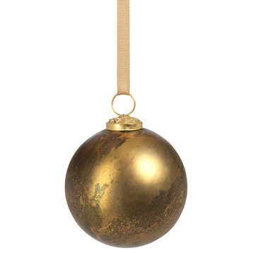 Rustic Metallic Glass Ball Ornaments, Gold, Set of 6, 4"