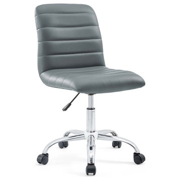 Ripple Armless Mid Back Faux Leather Office Chair, Gray
