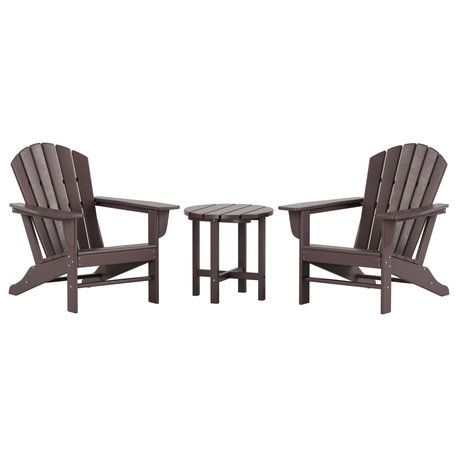 WestinTrends 3PC Outdoor Patio Poly Lumber Adirondack Chairs w/ Side Table Set, Dark Brown