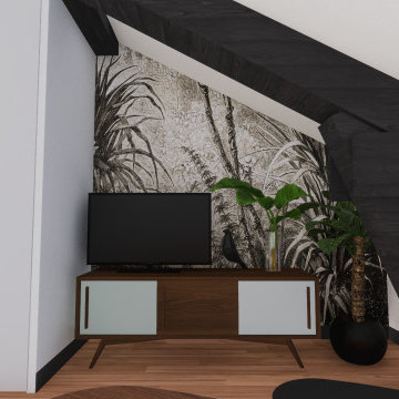 Perspective 3D d'un salon home staging - Projet C