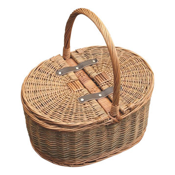 2-Tone Oval Picnic 2-Lid Empty Picnic Basket