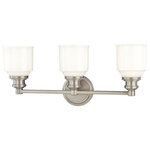Hudson Valley Lighting - Windham 3-Light Bath and Vanity With Opal Glossy Glass Shade, Satin Nickel - Strong and handsome, the Windham collection showcases the timeless appeal of classical styling. Mouth-blown opal glass canisters mount to cast metal socket holders, replete with crisply turned steps and finely etched dentil knurling. Subtle knurling appears again on Windham's circular backplate, reinforcing the classical motif.