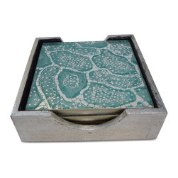 Waylande Gregory Aqua Tortoise Coasters - Coasters