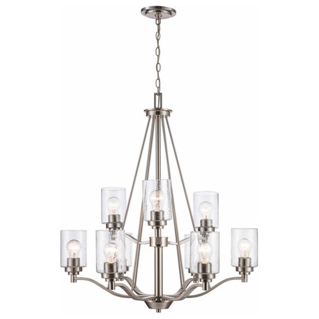 Mod Pod Nine Light Chandelier, Brushed Nickel