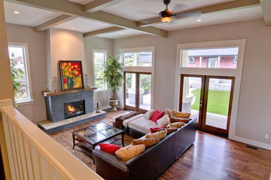 Example of an arts and crafts family room design in Vancouver
