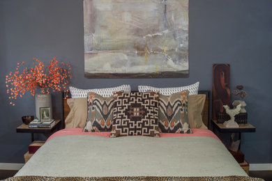 Mid-sized eclectic guest bedroom in San Francisco with grey walls and no fireplace.