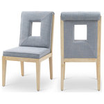 Meridian Furniture - Gwendolyn Upholstered Dining Side Chair, Blue, Linen Textured, Natural, Set of 2 - A masterpiece of modern elegance and comfort, the Gwendolyn light blue linen textured fabric dining side chair is where modern design meets timeless charm. Designed with comfort in mind, it features a high back and luxurious cushioning, perfect for long dinners or lively gatherings. The natural oak wood frame adds a rustic touch, effortlessly balancing the contemporary fabric with a hint of warmth and tradition.