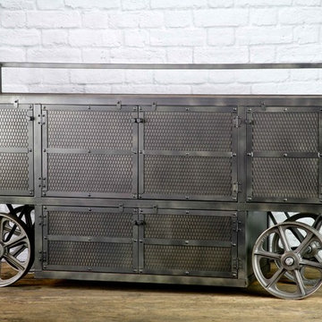 Industrial Bar Trolley, Bar Cart, Reclaimed Wood Beverage Station