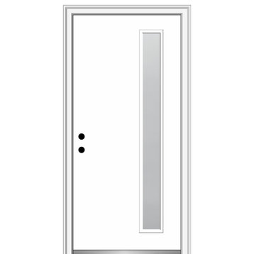 32"x80" 1 Lite Frosted Right-Hand Inswing Primed Fiberglass Door, 4-9/16"
