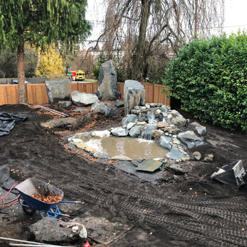 Bocce Ball Court, Pond, Granite Rocks and Dimensonal Flagstone
