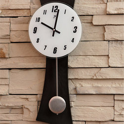 Hilton Glass Dial Mounted to Curved Black Wood w. Aluminum Pendulum Clock - Wall Clocks