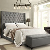 Park Avenue Linen Tufted Bed With Vintage Wing, Gray, Gray, Eastern King