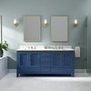 Kendall Blue Bathroom Vanity, 72", Vanity With Carrara Marble Top