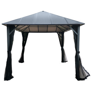 Brown Hanover MORNVLGAZ-TAN Morning Vale Aluminum and Steel Gazebo with Mosquito Netting Outdoor Furniture 