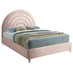 Meridian Furniture - Rainbow Velvet Upholstered Bed, Pink, Full - There's a lot to fall in love with when it comes to this Rainbow full-size velvet bed. This stunning bed is fit for an MVP with its rich pink velvet upholstery covering the headboard, side rails and foot board. This bed rests on thick white acrylic legs for added support and features deep channeled tufting on the headboard for a textural look that's dramatic and elegant all at once.