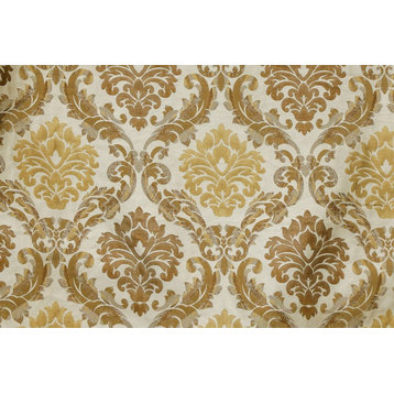 Gold & Beige Damask Upholstery Fabric By The Yard, 48 inches width