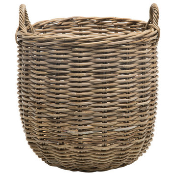 Rattan Kobo Round Storage Basket, Gray-Brown