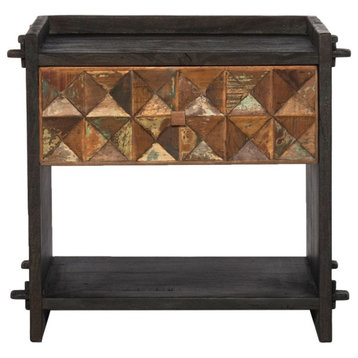 World Interiors Messina Teak Wood Night Stand in Multi-Color