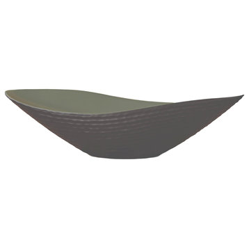 Luxe Modern Textured Black Teal Swoop Bowl, Wide Curve Blue Green Dark Large