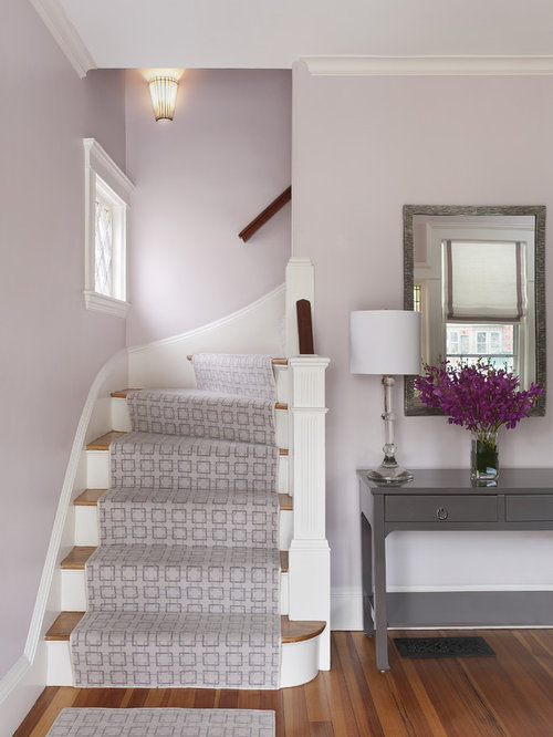 Entry Wall Color Purple Example of a classic entryway design in Boston with purple walls