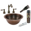14" Small Round Under Counter Hammered Copper Sink Pack-2 With Accessories