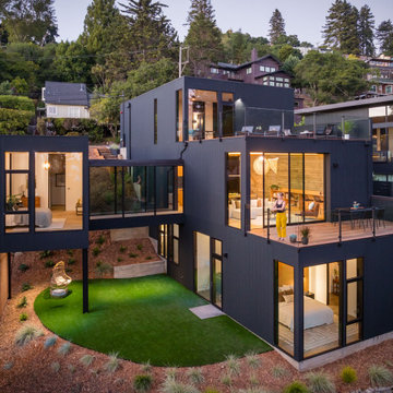 AIA Award-winning three-level new construction home at dusk