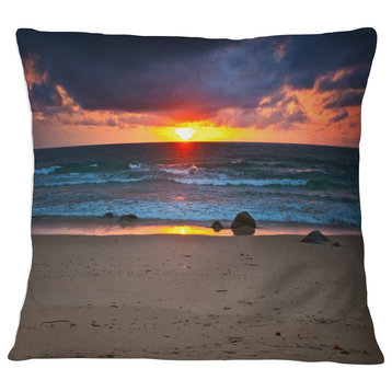 Dramatic Colorful Sky Over Beach Seashore Throw Pillow, 18"x18"