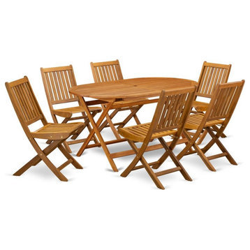 7-Piece Set, 6 Chairs and Table and Round Top With Wood 4 Legs, Natural Finish