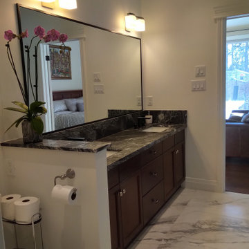 Sleek But Classic Black & White Bathroom Delivers Easy Care Elegance & Comfort