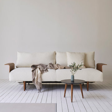 Frode Styletto Dark Wood Sofa Bed with Walnut Arms by Innovation Living