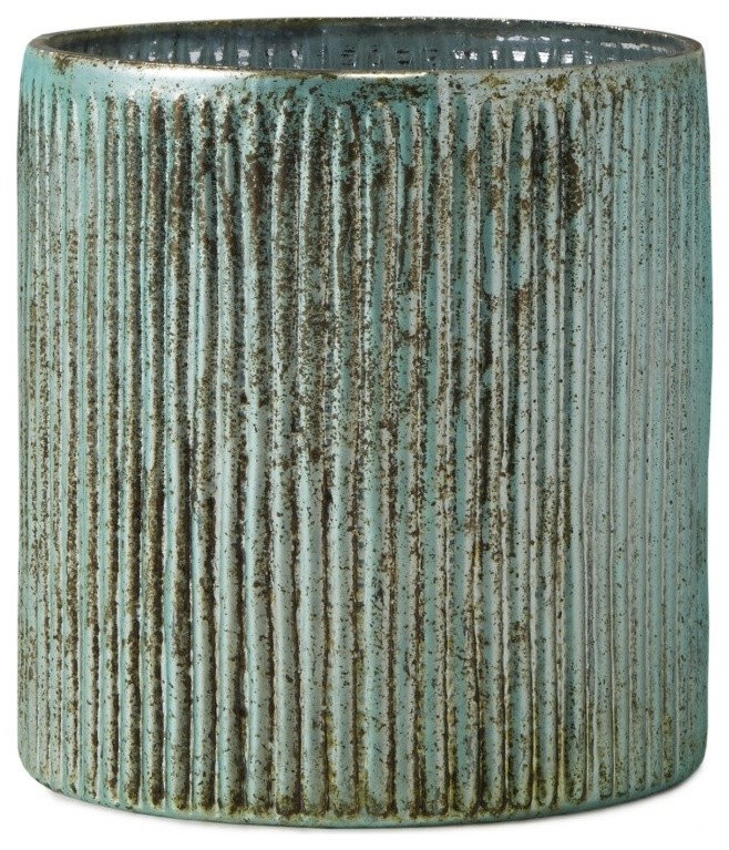 Serene Spaces Living Verdigris Ribbed Glass Container
