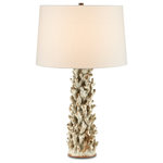 Currey & Company - Staghorn Coral Table Lamp - Made by a group of elderly women who live at the border of Burma and Thailand, the Staghorn Coral Table Lamp is a powerfully textured tan lamp with appendages that mimic the profile of staghorn coral flowing up its columnar body. Each piece is made of ceramic and affixed by hand, the shaping a painstaking process in order to mimic the lamp's namesake the lives in the sea. The body of the lamp is then finished in Sunken White.