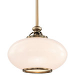 Hudson Valley Lighting - Canton, One Light 12-inch Pendant, Old Nickel Finish, Opal Glossy Glass Shade - Gaslights required airtight connections and durable glasswork, making it necessary to construct fixtures according to exacting standards. We still apply these rigorous design principles to our 21st century electric fixtures. Canton's pipe tubing and opal glass displays premium restoration craftsmanship. Cast metal rings at each end of the shade emphasize Canton's signature oblong shape.