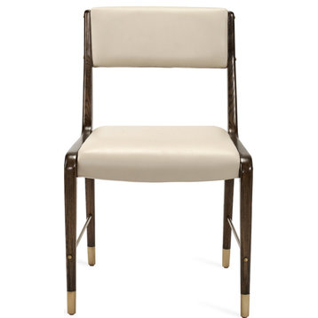 Tate Chair, Set of 2 Walnut, Cream Latte, Satin Brass