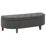 OSP Home Furnishings - Jaycee 60" Storage Bench, Charcoal - Our beautiful crescent design storage bench will provide a charming storage solution to any guest room or entry. An ideal place to sit and put on shoes, store pillows and throws or simply create a beautiful finishing touch to any room in the house. Durable soft-close hinge will keep fingers safe and plush tufting in 100% Polyester fabric make this storage bench the beautiful choice. Simple assembly.