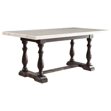Acme Gerardo Dining Table w Leg- White Marble and Weathered Espresso
