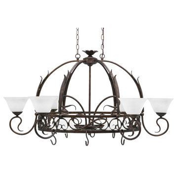 Leaf 8 Light Pot Rack With 8 Hook, Bronze Finish With 7" White Muslin Glass